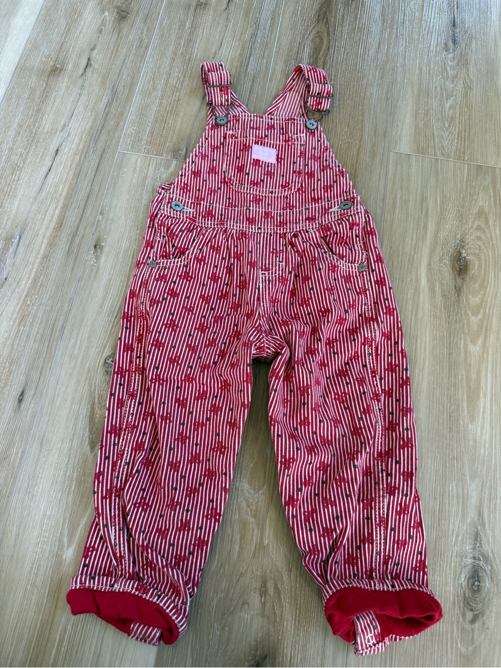 Oshkosh B'gosh Baby Infant Girl red Railroad Stripe Overalls Bows